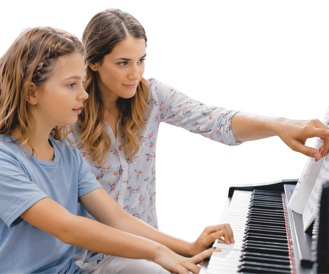 In-home piano lesson with teacher and student